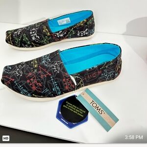 TOMS Black Shoes with Colorful Geometric Design